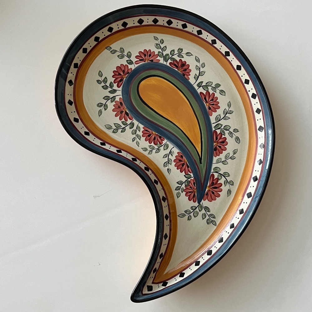 Pier 1 Alexandria Paisley Shaped Floral Platter Hand Painted Earthenware…